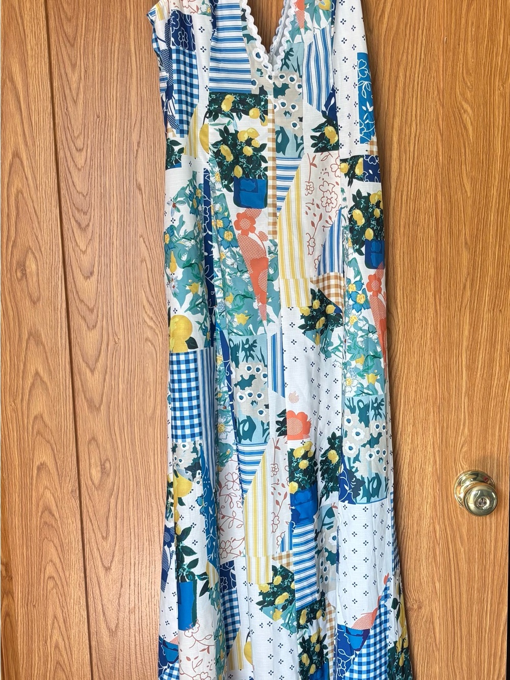 Commense Multicolor Patchwork Maxi Dress - Blue, Yellow, Green